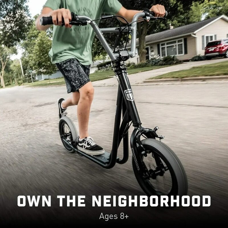 Scooter pour jeunes et adultes, conception non pliante, roues de 12 pouces, pneus remplis d'air, pied large, parfait pour les coureurs âgés de 8 ans et plus