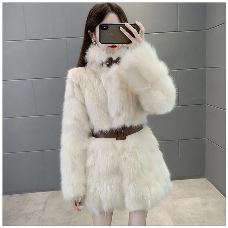 Wysokiej jakości futro damskie grube ciepłe imitacje z futra lisa 2023 nowy kurtka odzież wierzchnia zimowy