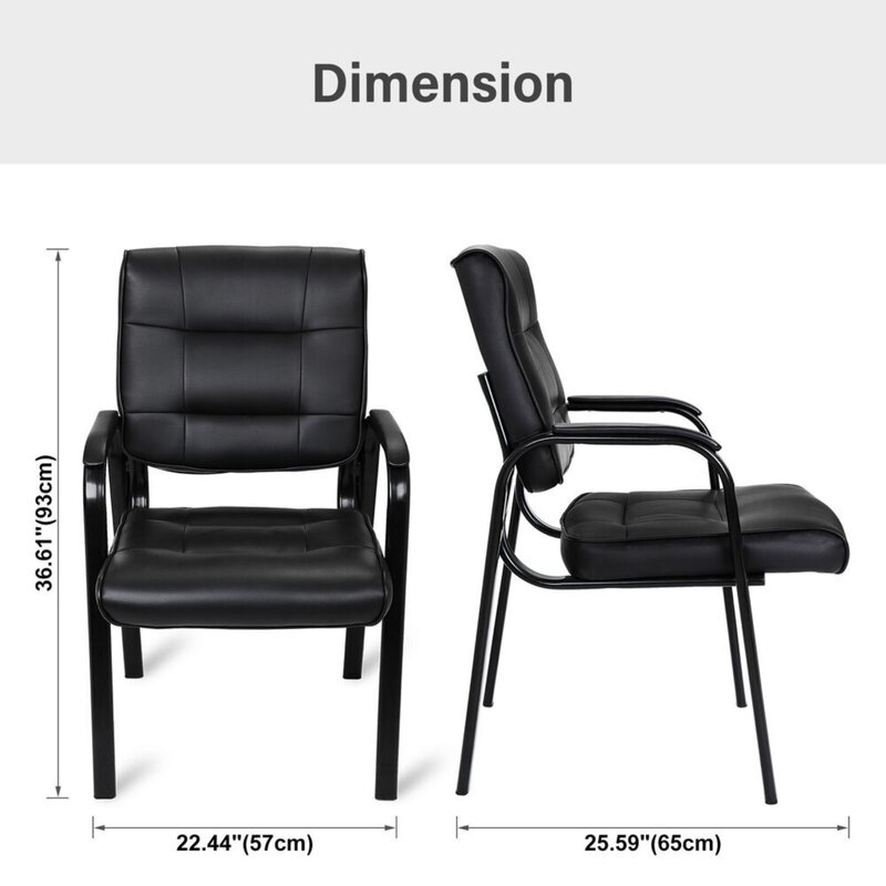 Chaise d'invité de bureau en cuir avec cadre en métal solide, chaises de réception, chaises de salle d'attente, 2 pièces, US