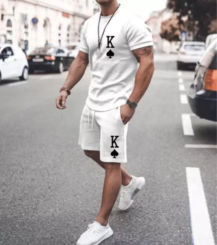Camiseta de compressão masculina 3D Spades King, conjunto de duas peças, roupas esportivas, primavera, 2022
