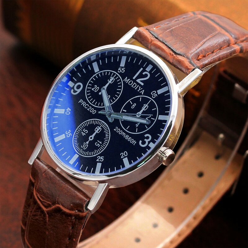 นาฬิกาควอทซ์สำหรับผู้ชาย, นาฬิกา2023นาฬิกาควอทซ์เข็มขัดแก้วสีฟ้านาฬิกาผู้ชาย