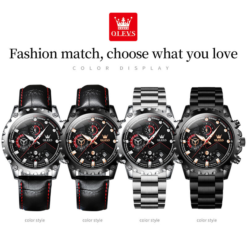 OLEVS Mens Watches Top Brand Luxury Chronograph Quartz Watch for Men Sports Waterproof Stainless Steel Watch Relogio Masculino
