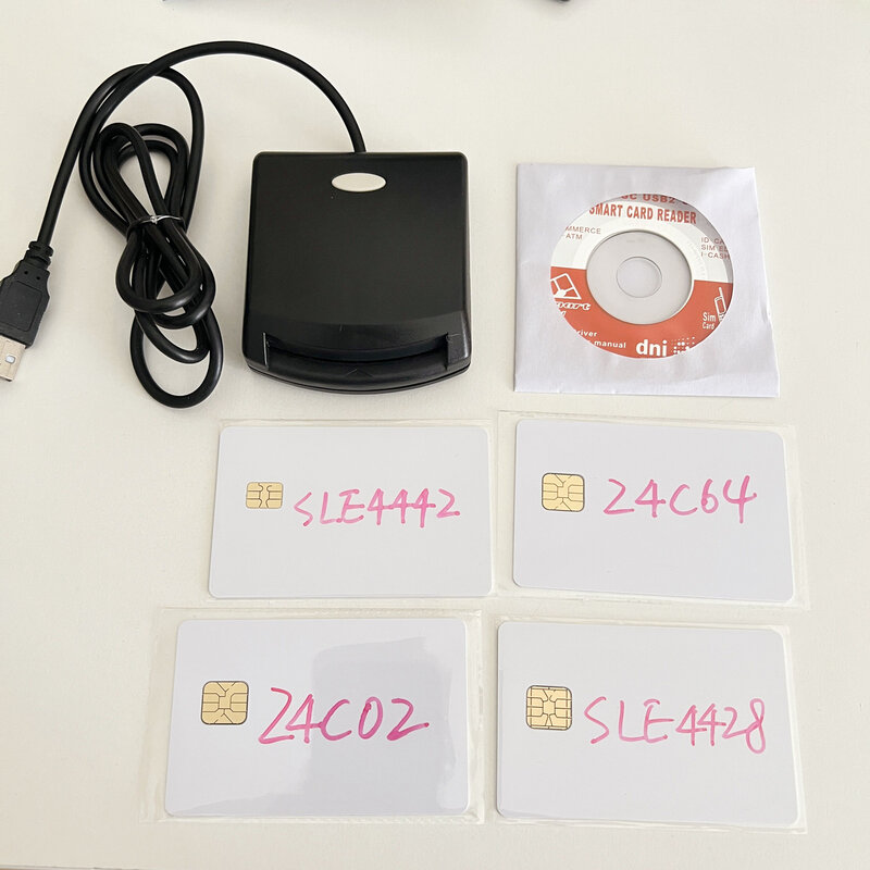 ISO7816 Contact EMV SIM eID Smart Chip Card Reader Writer Programmer per Contact Memory Chip Card + 2 pezzi di schede di prova e Kit SDK