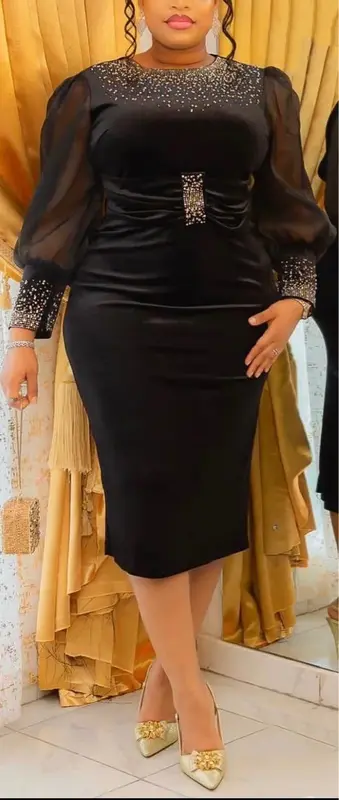 Vestido bodycon de veludo feminino manga comprida com o pescoço, vestidos africanos, elegante festa de casamento, primavera, 2022