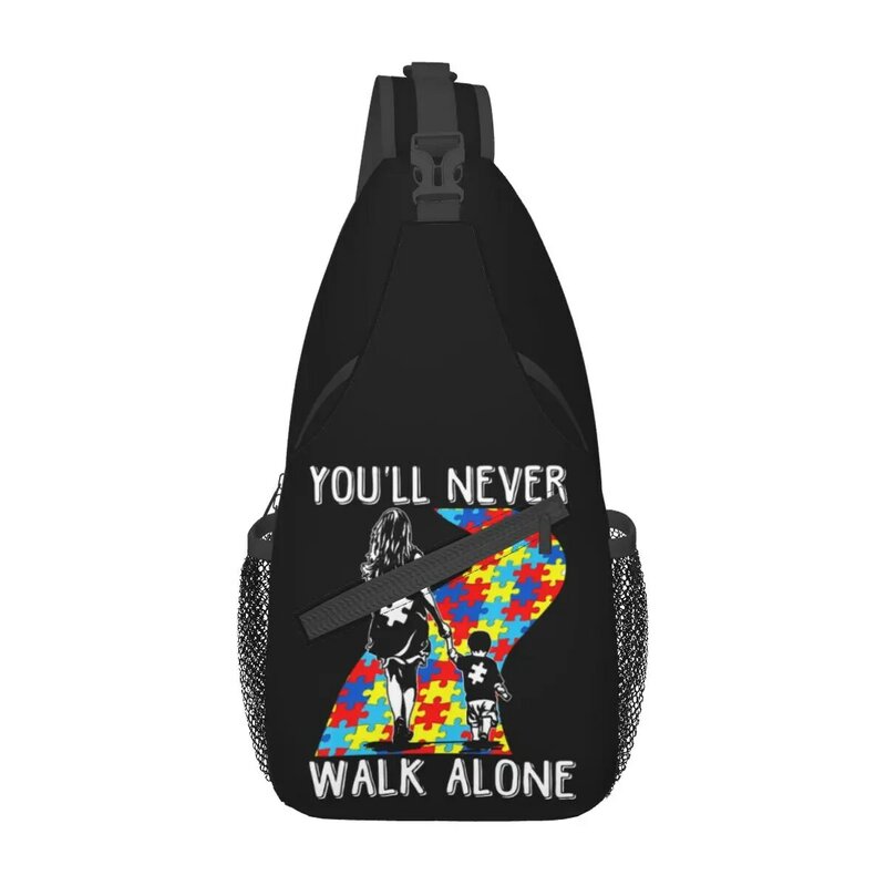 You'll Never Walk Alone Sling Bags Chest Crossbody Shoulder Backpack Outdoor Hiking Daypacks Autism Autistic Pattern Pack