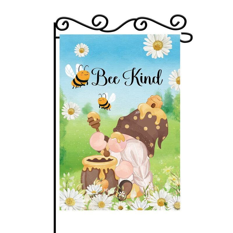 Bee Happy Garden Flag Cute Cartoon Bee Floral Double Sided Summer Flags for Patio Lawn House Courtyard Flag Outdoor Decoration