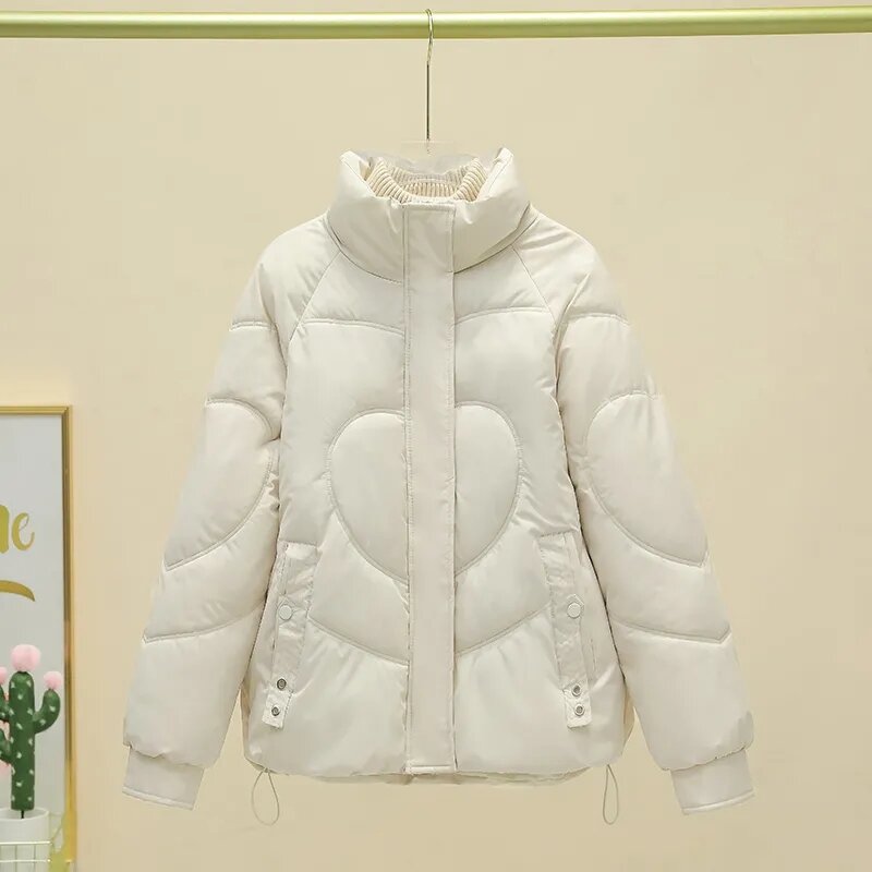 여성용 다운 코튼 코트, 짧은 겨울 재킷, 두껍고 따뜻한 파카, 루즈 캐주얼 스탠드 칼라 패션 패딩 코트, 2023 신상