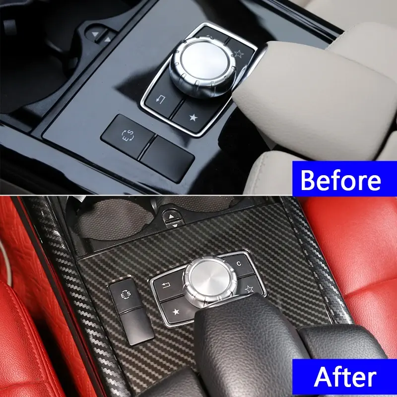 Botones de modo de consola central de coche, Panel decorativo, pegatina embellecedora para Mercedes Benz Clase E W212 2014-15, estilo de Color de fibra de carbono