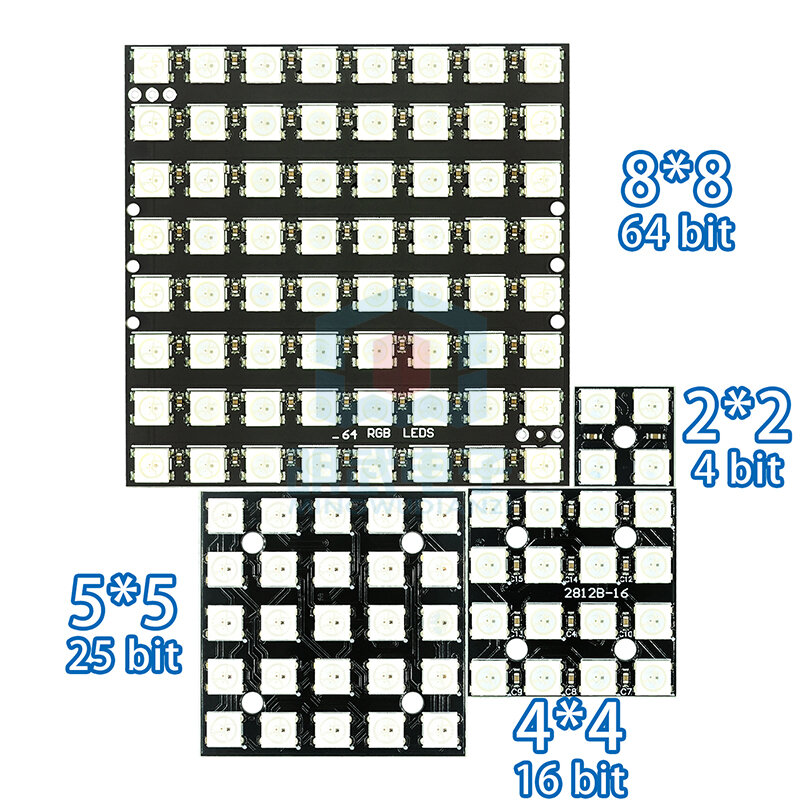 フルカラーRGBLED開発ボード,4/16/25/64ビット,ws2812,5050,駆動カラーランプ