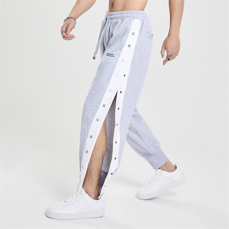 Luźne bawełniane spodnie męskie modne projekty z rozpiętymi klamrami spodnie z nogawkami modne męskie spodnie do koszykówki odzież sportowa do ćwiczeń