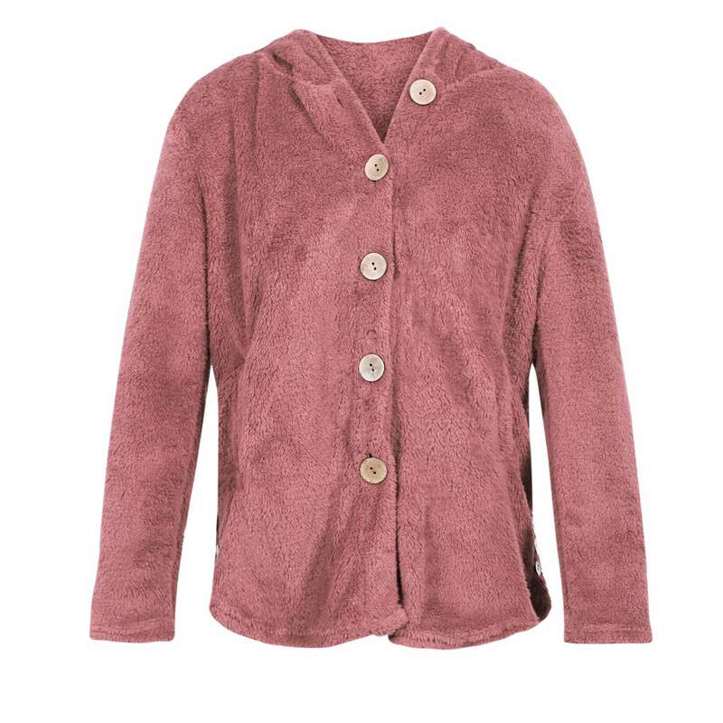 Mantel wanita, atasan kardigan longgar berkerudung berkancing, ukuran besar, merah muda 4XL