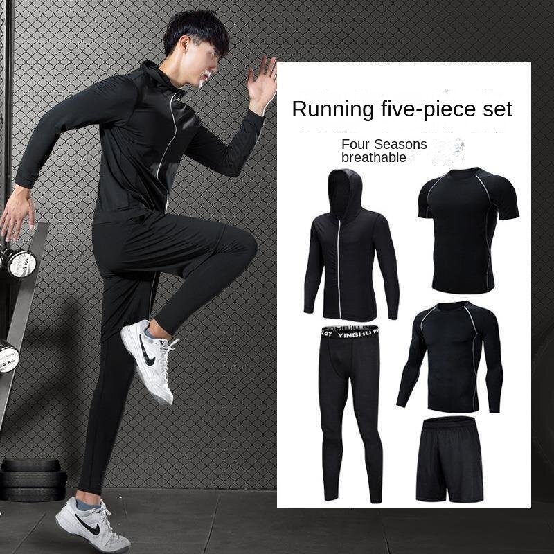 2024 Fitness Suit Men's Sports Suit Training High Elastic Basketball Autumn and Winter Quick-drying Running Suit