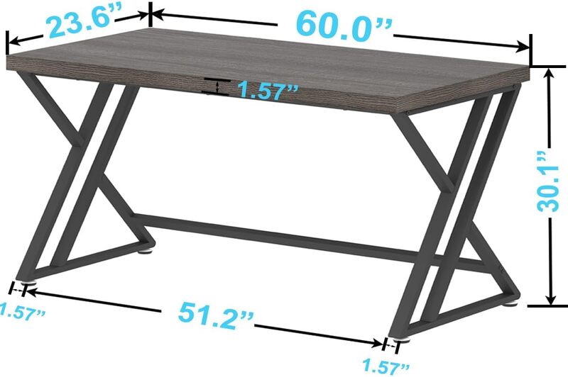 LVB Modern Computer Desk, Industrial Home Office Desk with Storage, Metal Wood Writing Study Computer Table for Bedroom, Farmhou