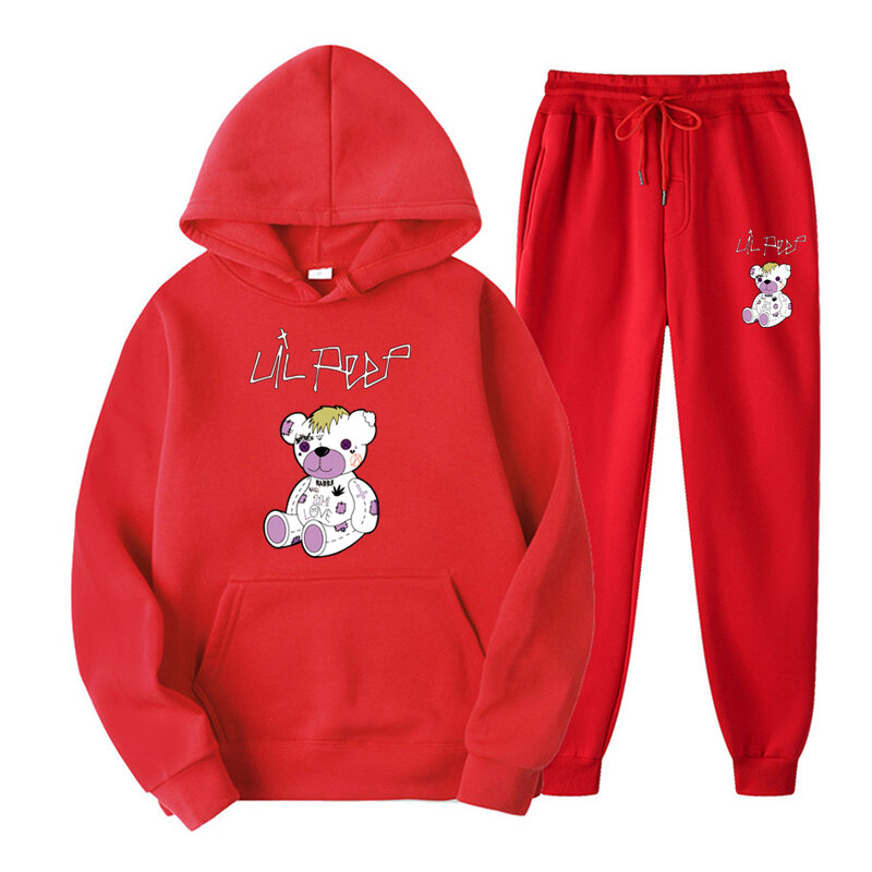Lil Peep Bear Sportswear Suits Mens Hoodies Sweatpants Autumn Winter Fleece Clothes Running Sets Jogging Tracksuit Hooded