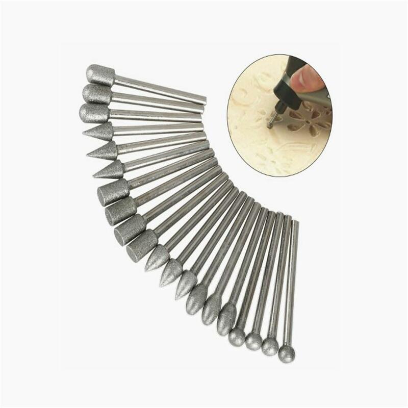 20pcs 120 Grit Drill Bits Set Diamond Burr Set Rotary Grinding Tools For Plastic Wood Glass Metal Ceramics