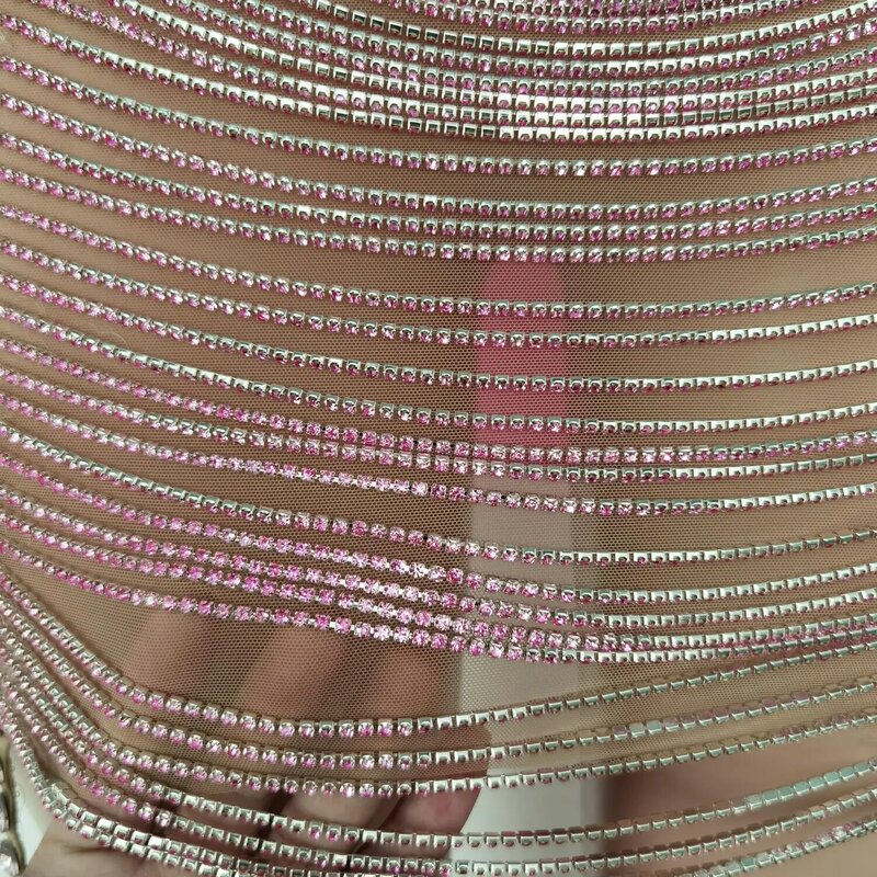 섹시한 딥 브이넥 핑크 다이아몬드 클럽 드레스 여성용, 신상품 여름 의류 섹시한 미니 파티 가운 바 의상 2023