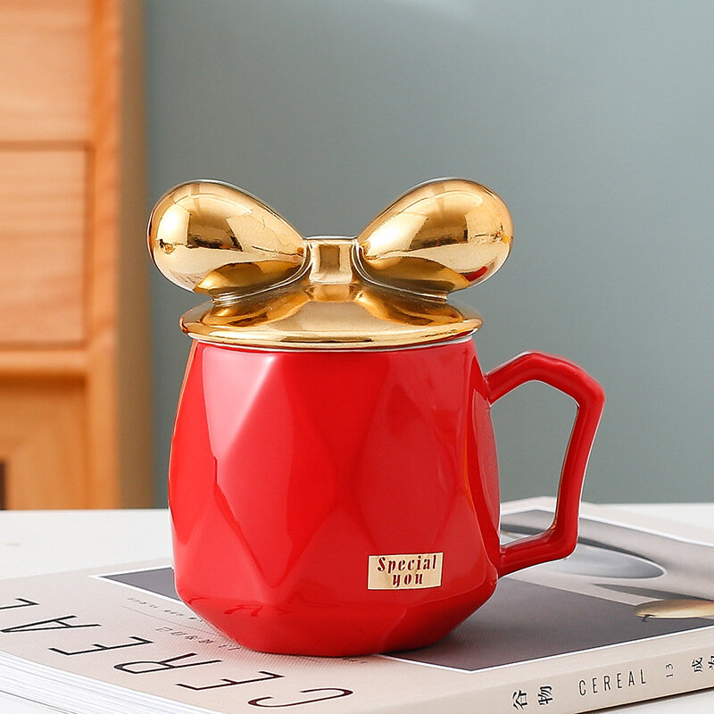 Creative Bow Decorated Ceramic Mug Afternoon Tea Cute Cartoon Coffee Mug Home Milk Cup Juice Cup Beverage Cup High Beauty Gifts