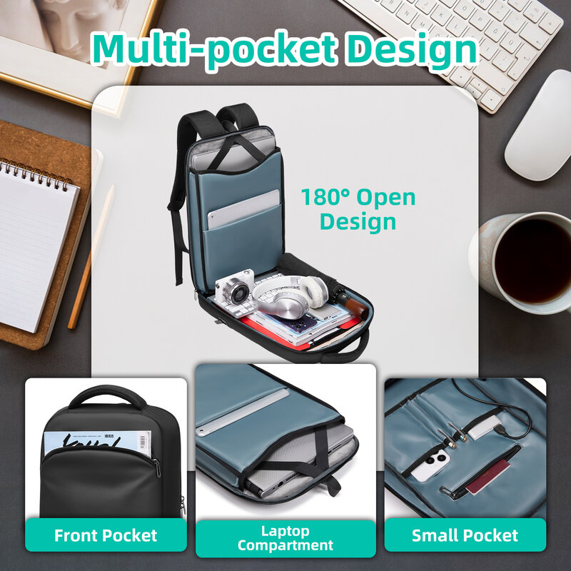 Sac à dos mince pour ordinateur portable pour homme, sac de travail léger, pack étanche d'affaires, chargement USB, cartable de voyage