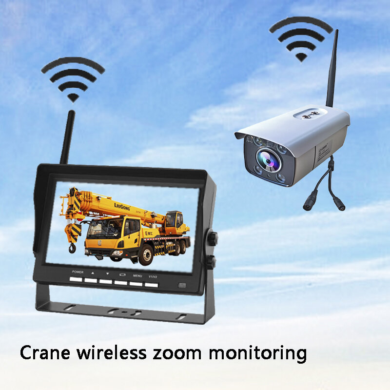 Crane kamera pemantauan nirkabel, perbesaran menara, perekaman Video layar tampilan 7 inci, kotak 12V24V hitam truk tampilan belakang mundur