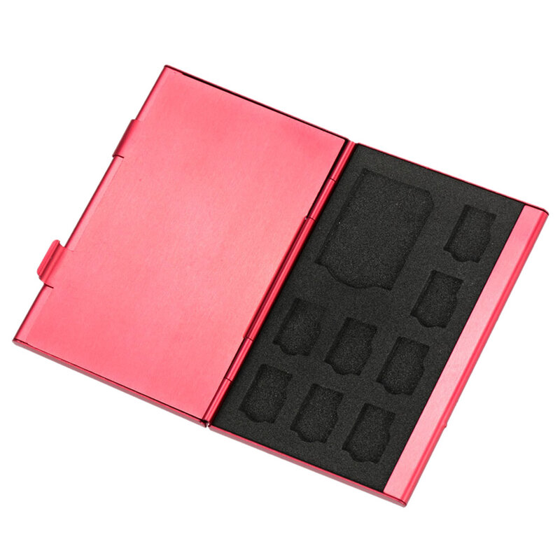 กล่องใส่กระเป๋าเก็บของอลูมิเนียม12ใน1การ์ดความจำความจุขนาดใหญ่ (สีแดง)
