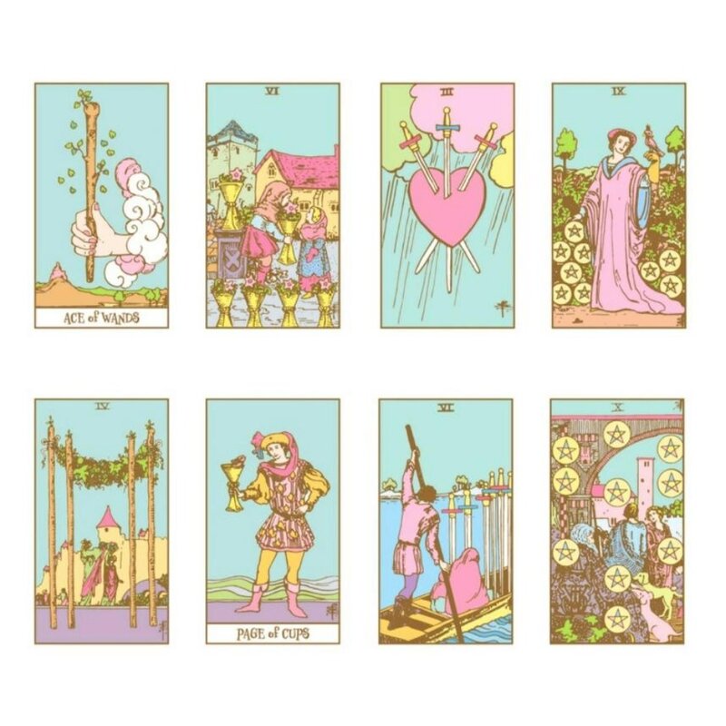 Pastel Rider Tarot Card Game com guia para iniciantes, Pink Oracle Cards, 10.3*6cm, 78 pcs