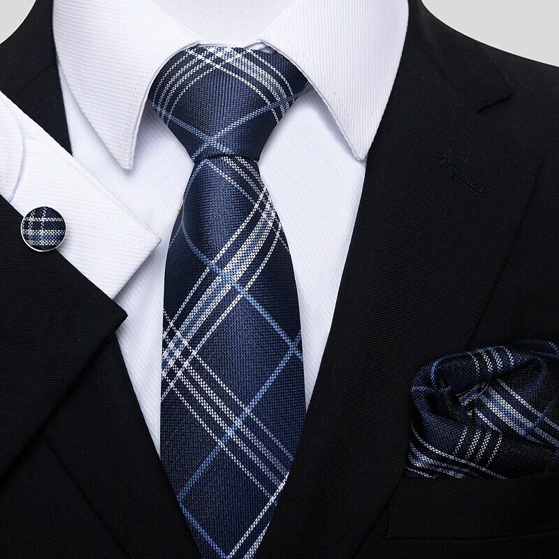Corbata de seda hecha a mano para hombre, conjunto de gemelos de bolsillo, punto azul oscuro, accesorios de boda, regalo de vacaciones, novedad