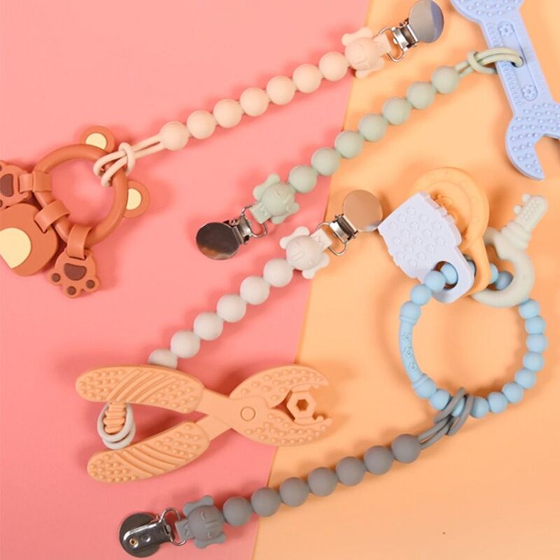 Food Grade Soother Holder Anti-drop Silicone Bead Safety Baby Pacifier Chain Molar Chain Pacifier Clips Chains Nipple Holder