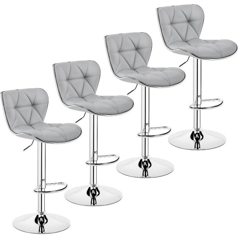 Ajustável PU Leather Bar Stools, Cadeira Giratória com Shell, Back BarStools, Conjunto de 4, Modern Bar Cadeiras