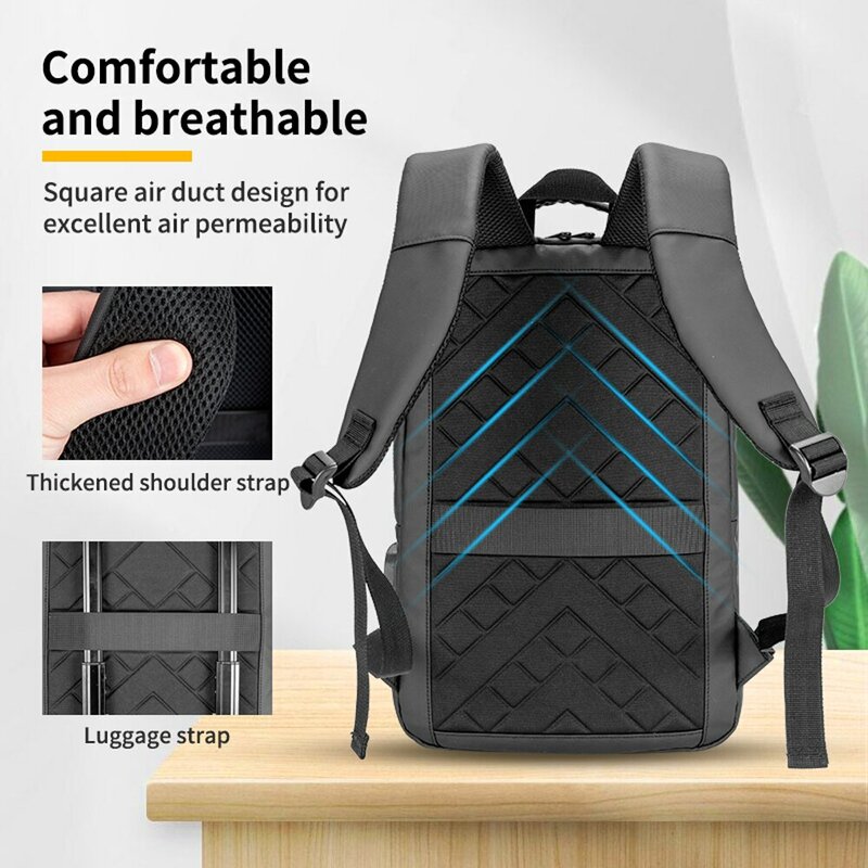 Wysokiej jakości czarny szary plecak w szkole średniej z PU do użytku 16,5 cala podróżnego biznesowego plecaka na laptopa USB