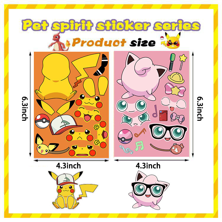 32 fogli bambini fai da te Puzzle Sticker Pokemon Face Funny Anime Pikachu assemblare adesivi giocattoli per bambini ragazzi ragazze regali