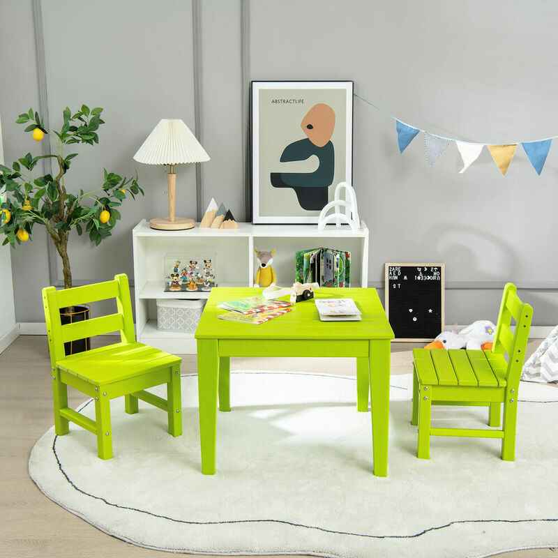 Costway-Juego de mesa y 2 sillas para niños, 3 piezas, para actividades al aire libre, resistente, para todo tipo de clima