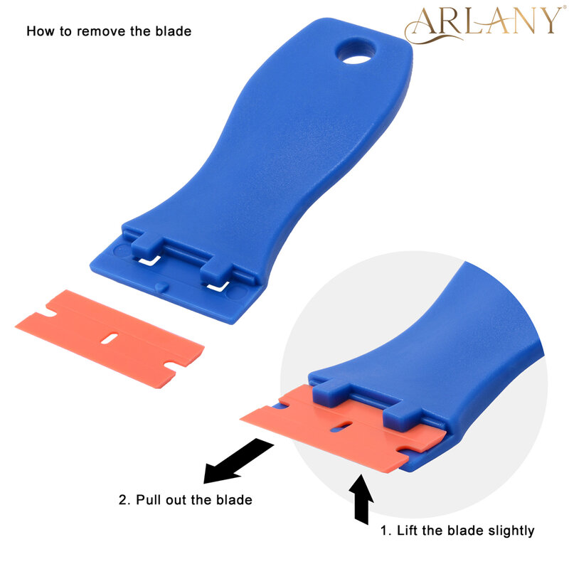 ARLANY Plastic Scraper Kit with 10pcs Double Edged Plastic Blades Hair Extension Tool Salon Sticker Label Removal Scraper Tool