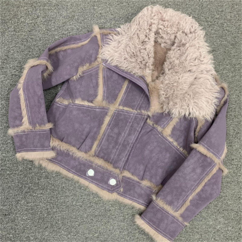 Winter new suede fur rabbit fur inner lamb wool collar retro jacket women