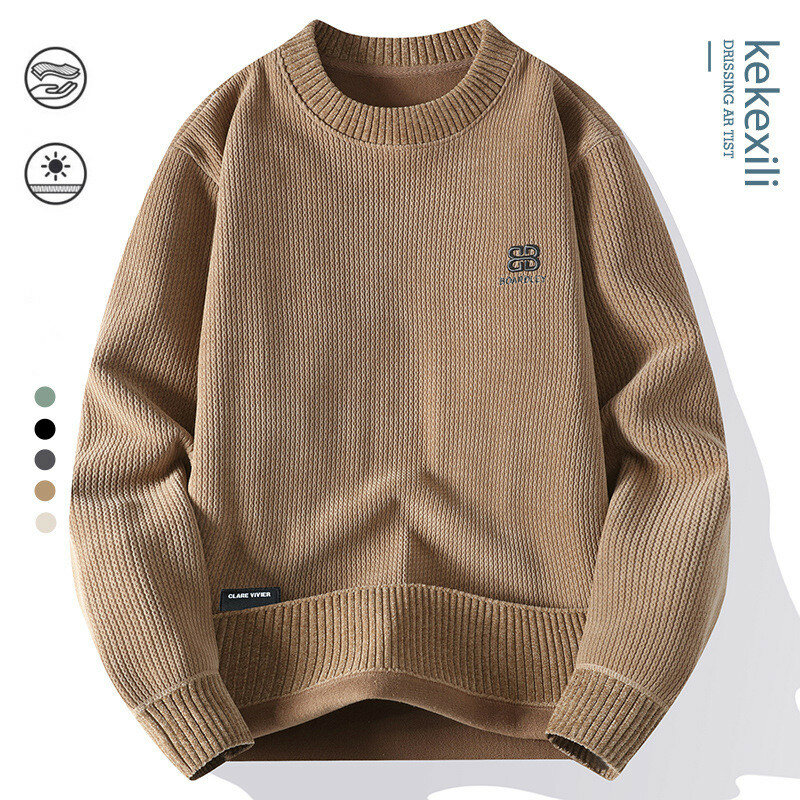 2023 Autumn/Winter Round Neck Knit Casual Warmth Plush Pullover Men's and Women's Fashion Embroidery Sweater