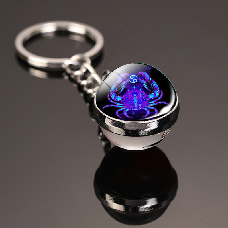 Брелок для ключей с 12 созвездиями, креативный двухсторонний металлический брелок со стеклянным шариком, с камнем времени, модный подарок