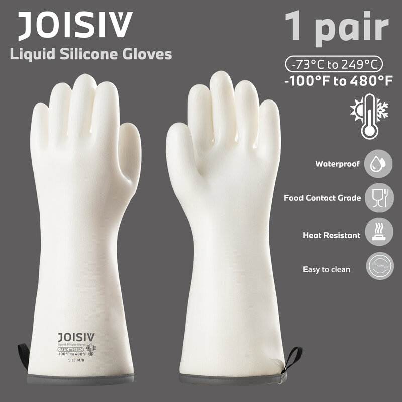1 pair white silicone gloves, withstands -100°F to 480°F, grease-proof, easy to clean, perfect for grilling, baking, cooking.