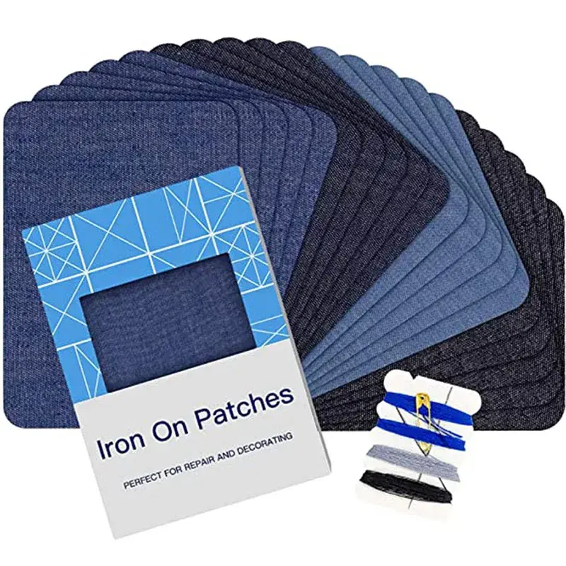 5 buah kualitas Denim Patch besi pada Jean Patch diri perekat Patch pakaian perbaikan Jeans Kit jaket DIY jahit kain dekorasi