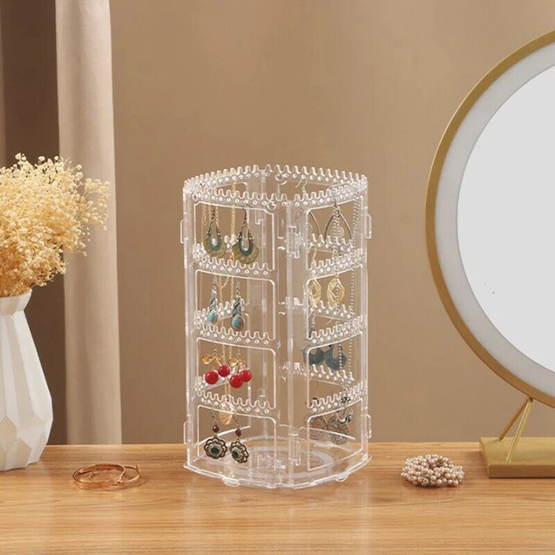 360 Rotating Clear Earring Holder 4 Tiers Jewelry Organizer Classic Stand Rack
