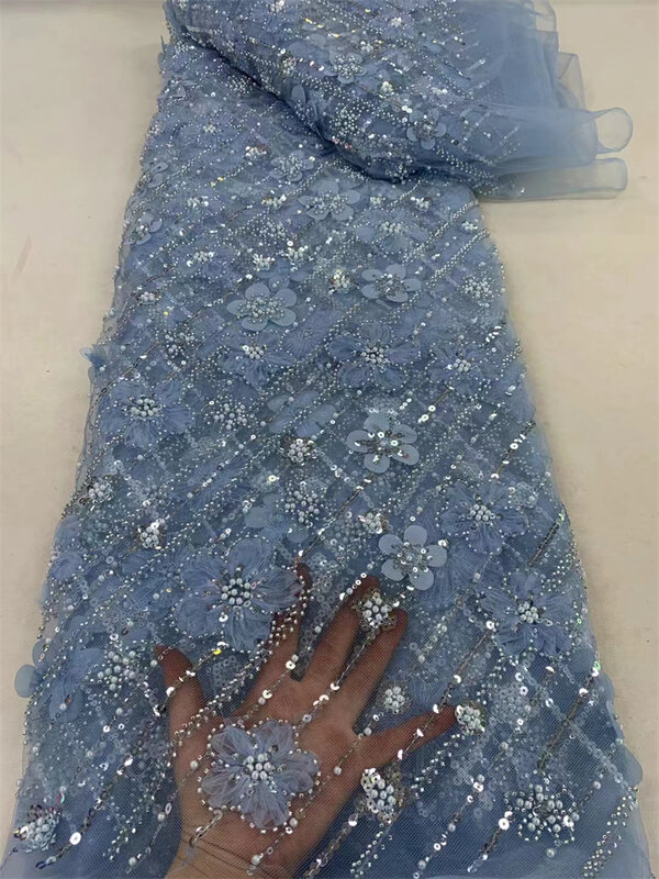 Terbaru gaun 2024 bordir kain renda payet Afrika kualitas tinggi renda manik-manik berat mewah untuk pernikahan pengantin dalam ungu