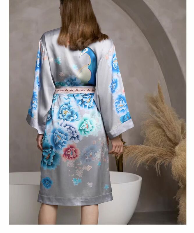 Birdtree-Pijama elegante feminino, 100% seda amoreira, estampado flores, novo estilo chinês, roupas de casa, primavera, verão, P41483QC, 2022