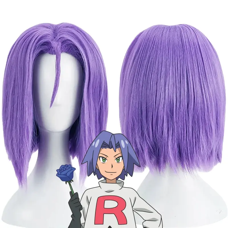 Anime Rocket Team James Wig Cosplay rambut ungu Wig sintetis tahan panas topi properti pesta karnaval Halloween