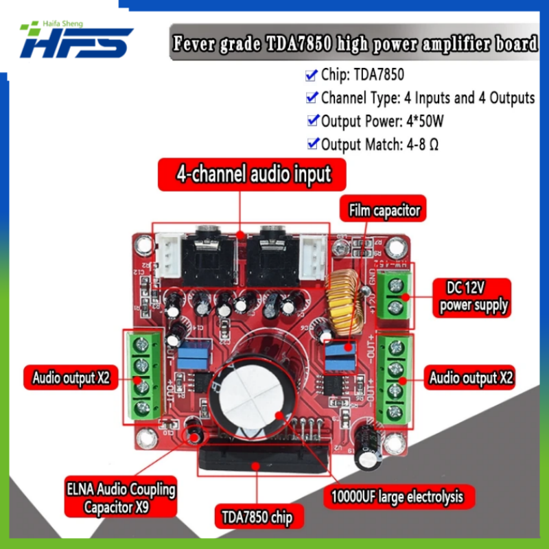 Fever-Class TDA7850 Car Power Amplifier Board 4 Channels, 4X50W with BA3121 Noise Reduction
