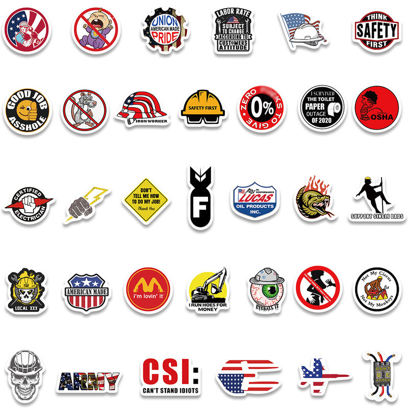 98PCS Funny Hard Hat Brand Sign Cool Sticker Construction Workers casco moto Car Tools Laptop Bicycle Gift Stickers