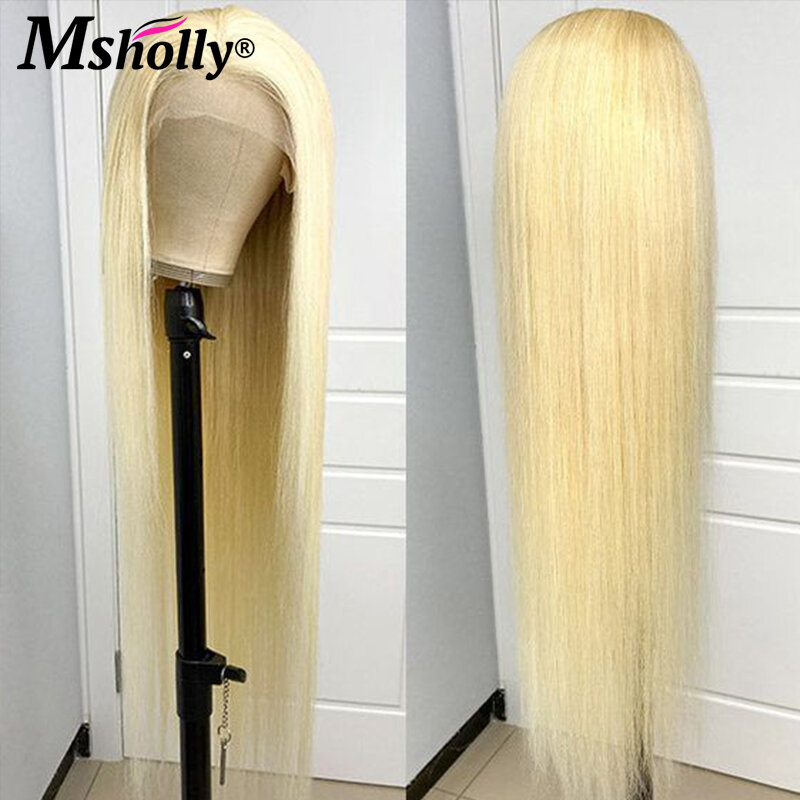 Peluca de cabello humano liso para mujer, postizo de encaje Frontal 13x4 HD, prearrancada con línea de pelo, pelo brasileño 613, 150%