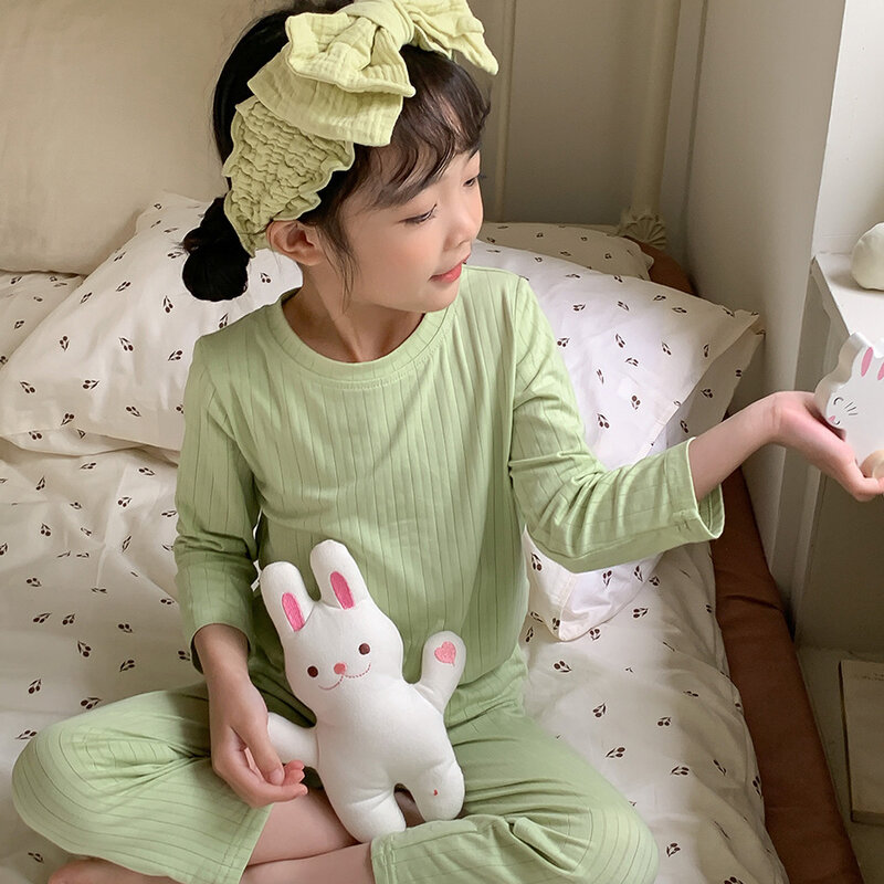 Children Suit 2024 Spring and Summer New Home Wear Long Sleeve Air Conditioning Clothing Base Shirt Pant Suit Two Sets Pajamas