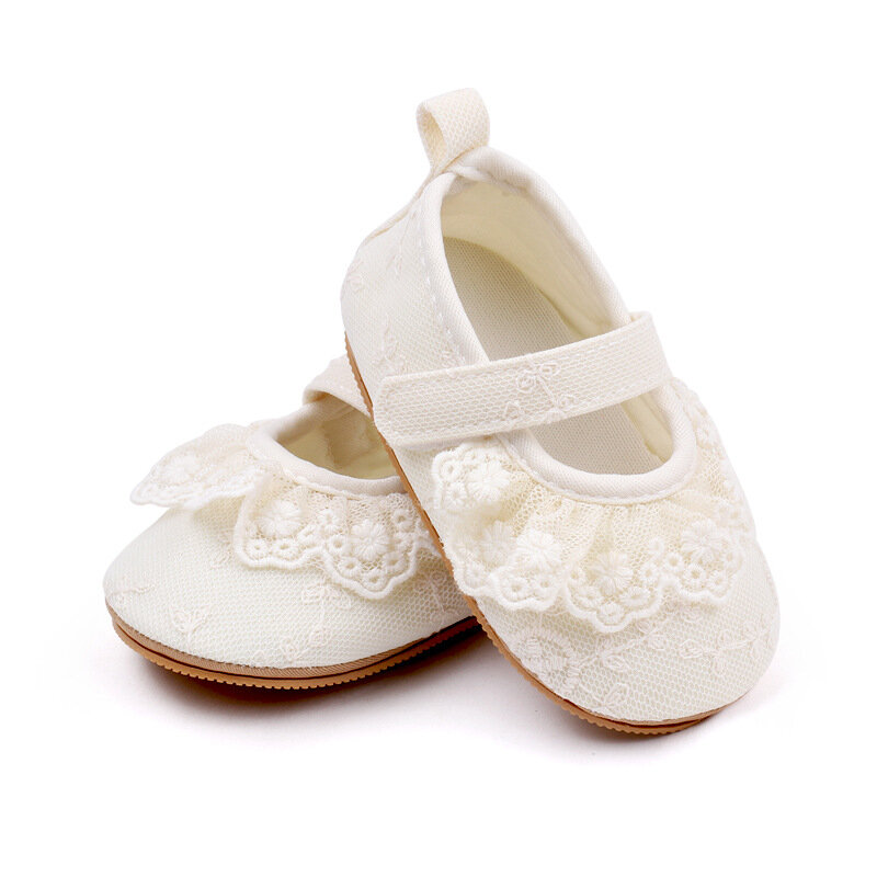 VISgogo-zapatos planos de encaje con volantes para bebé y niña, zapatillas de vestir de princesa, antideslizantes, para cuna