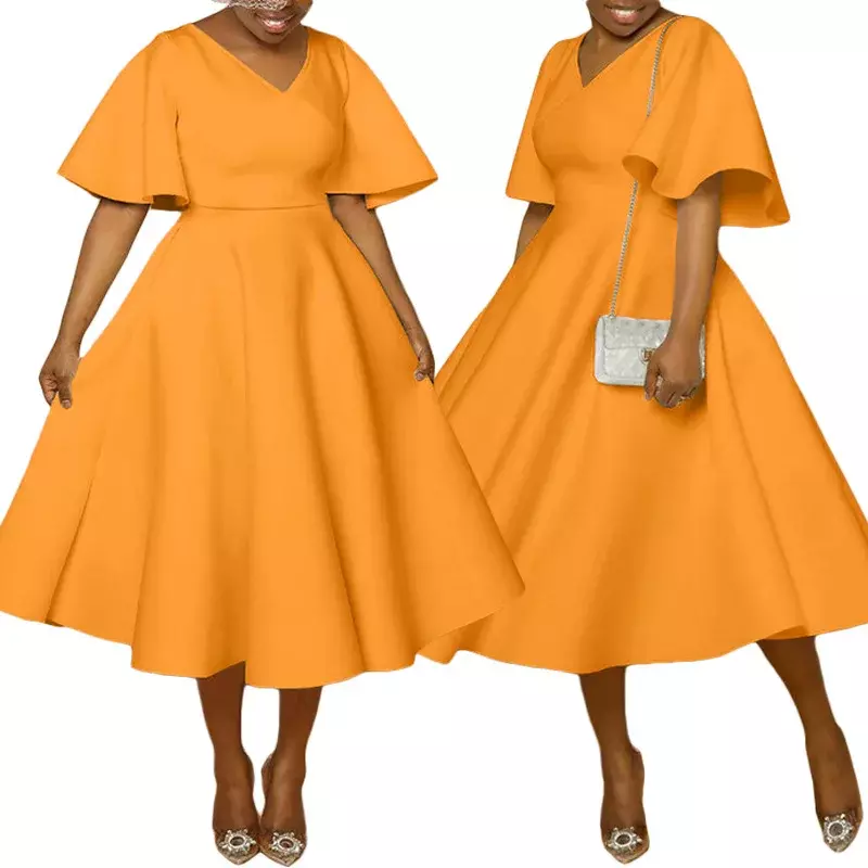 2024 afrikanische Party kleidung Damen elegante halbe Ärmel V-Ausschnitt Abend Midi Kleid afrikanische Kleider für Frauen afrikanische Kleidung