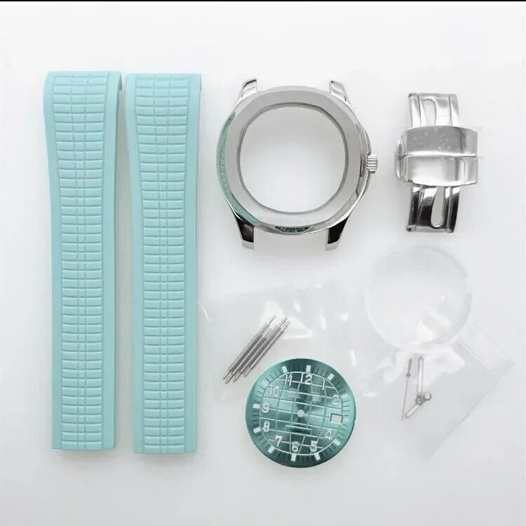 Nautilus Aquarium Watch Substituições, aço inoxidável, pulseira de borracha, mãos S Dial, peças Mod para NH35, 42mm
