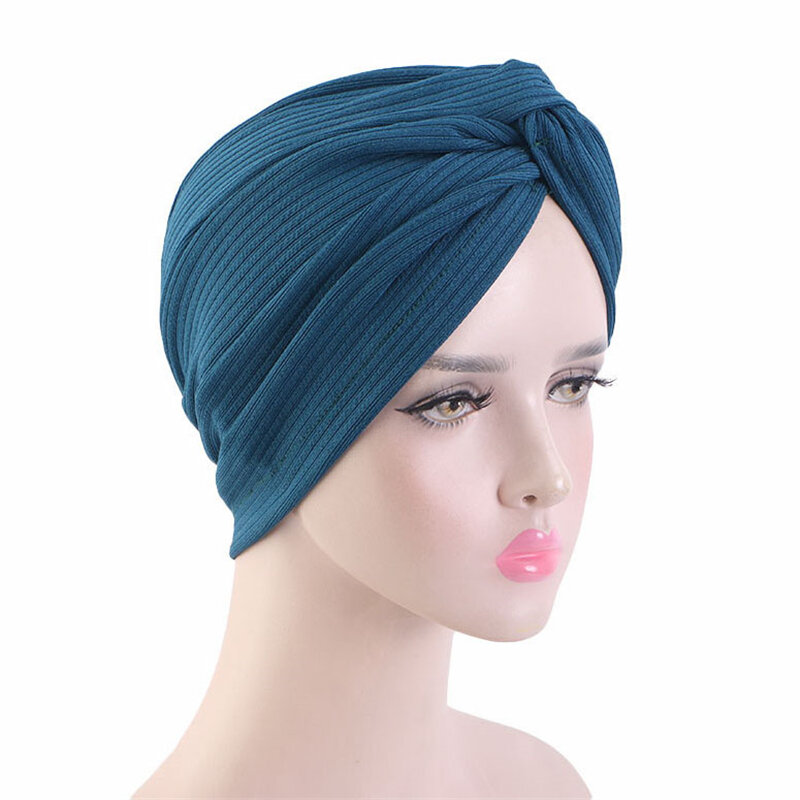 Muslim Women Twist Knot Chemo Cap Cancer Hat Turban Hat Bonnet Head Scarf Wrap Indian Hat Beanies Skullies Solid Arab Islam Cap