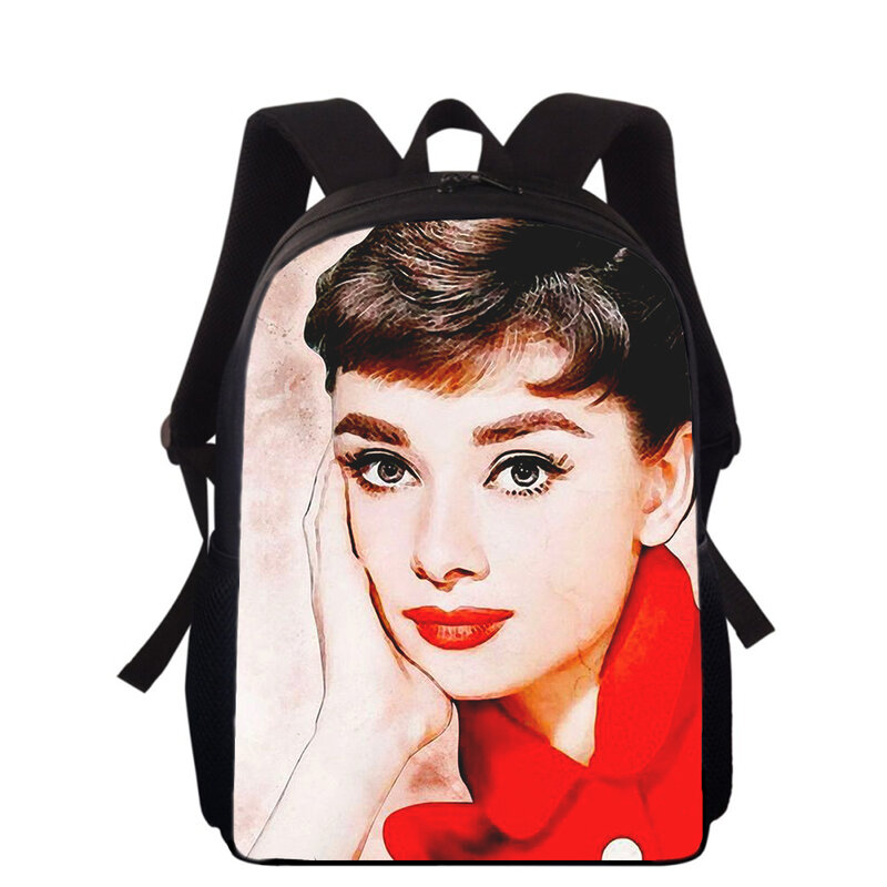 Audrey Hepburn Mochila para crianças, sacos escolares primários para meninos e meninas, impressão 3D, estudantes sacos de livros, 16"